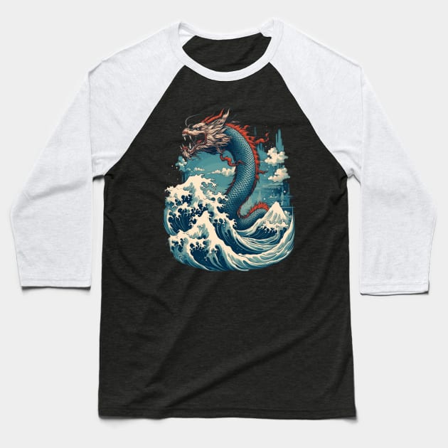 Japanese Epic Sea Dragon Baseball T-Shirt by PlayfulPrints